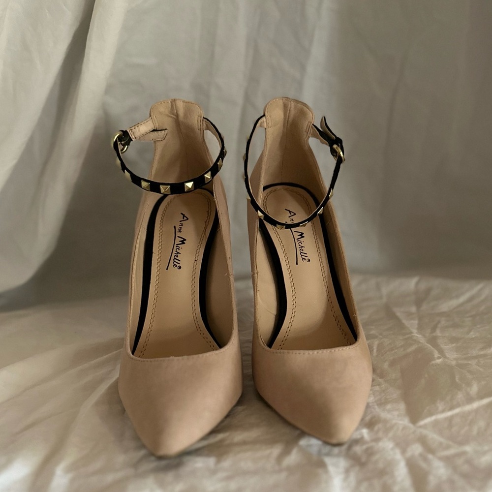 Anne Michelle suede pumps with ankle strap. Size 6.5